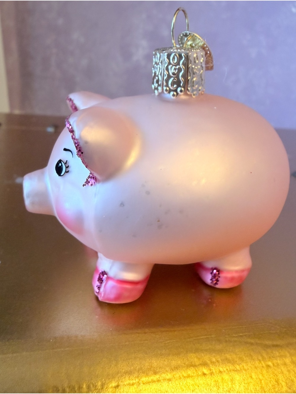 Pink Glass Pig Ornament Holiday Accent